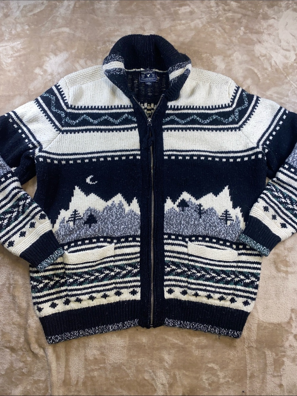 American Eagle Outfitters heavy knit Mountain fair isle Zip-Up Sweater